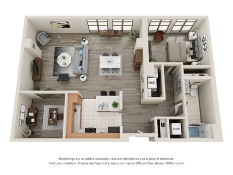 Floor plan for 1 bed, 1 bath, 1156 sqft
